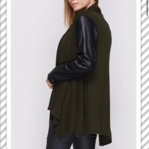 Zara Faux Leather Sleeve Cardigan